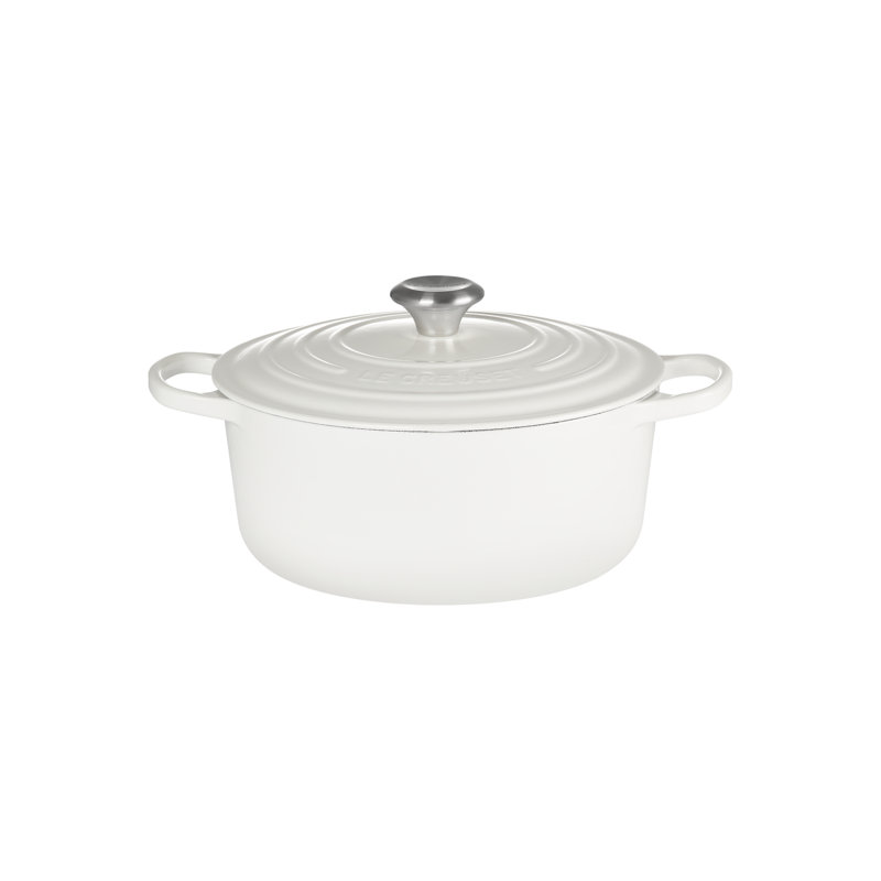 Le Creuset Signature Enameled Cast Iron Round Dutch Oven with Lid, White, 4.5 quarts