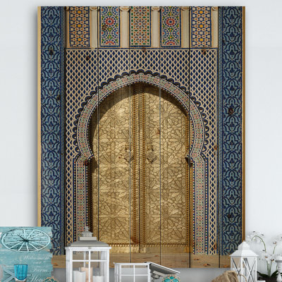 Art mural en bois Morroco Palace Golden Doors Morroco