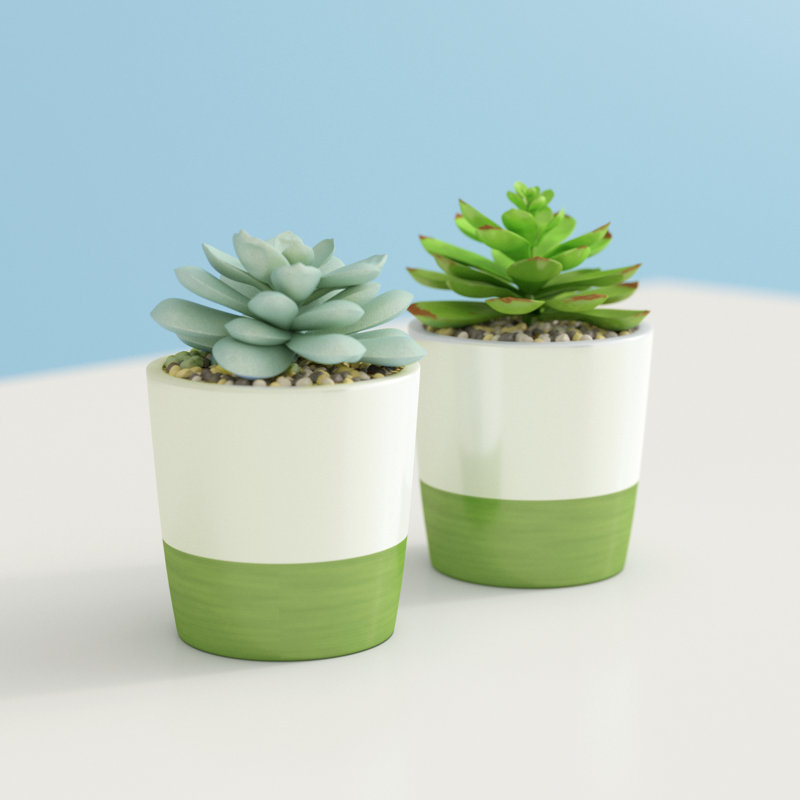 Ensemble de 2 plantes artificielles en pot, Vert / blanc