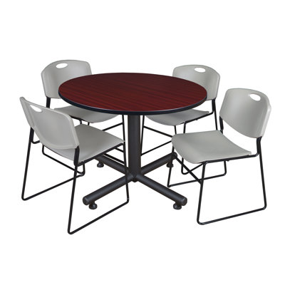 Nicklos Round Breakroom Table, 4 Zeng Stack Chairs