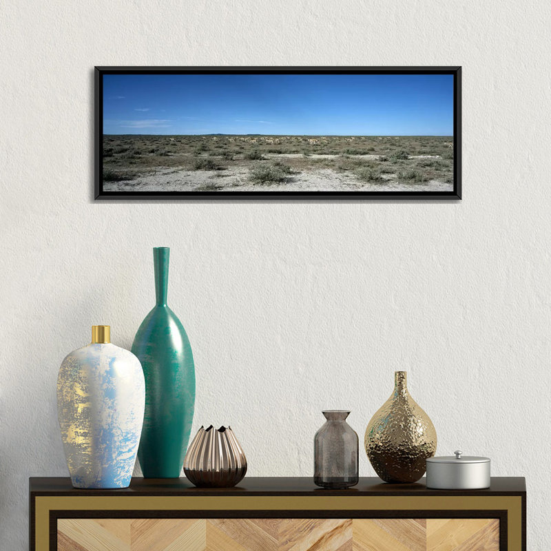 " Herd Of Springboks Grazing In Etosha National Park, Namibia ", Black Framed Canvas, 12" H x 36" W x 1.5" D