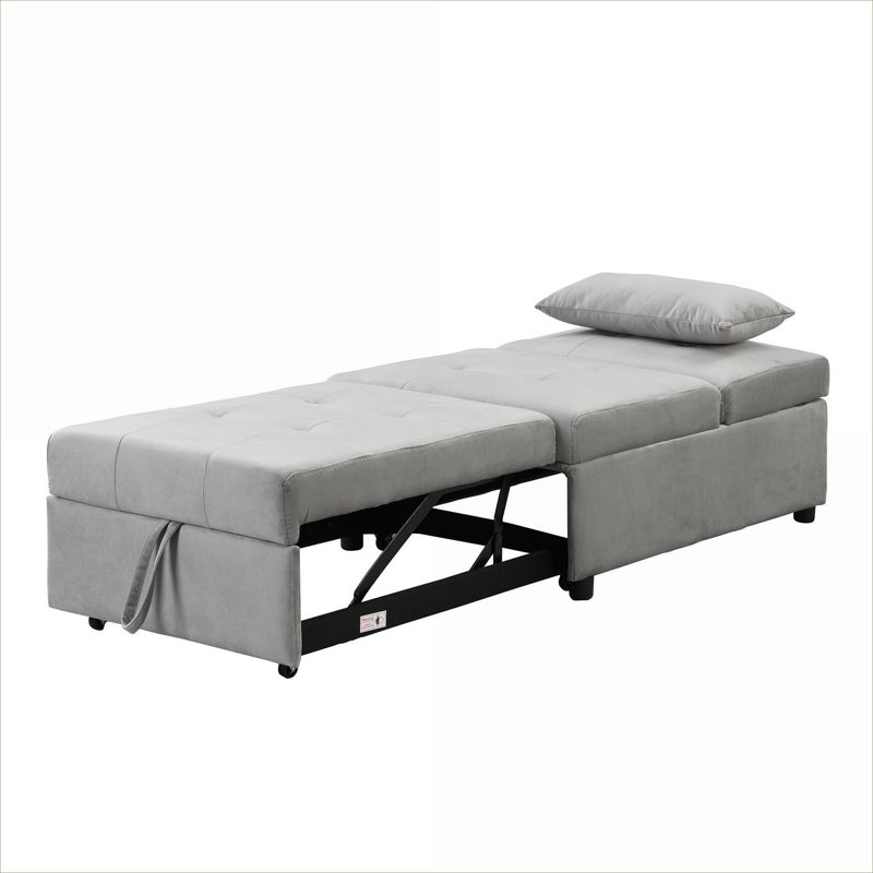 Lit pliant gris - multifonctionnel pour une utilisation partout. Peu d'espace, utilisateur. Fonctionne comme table à thé, fauteuil, lit simple. Conception ergonomique, stable. Tissu en velours. Support de poids de 264 lb. 39,86 po de profondeur