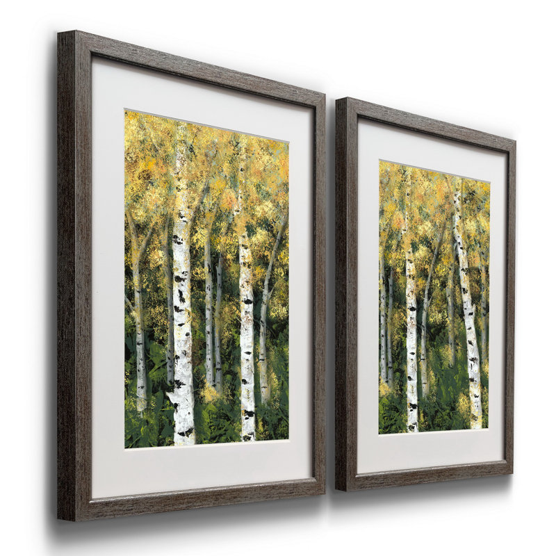 Bouleau Treeline II-ensemble de 2 reproductions d’art sur papier encadrée