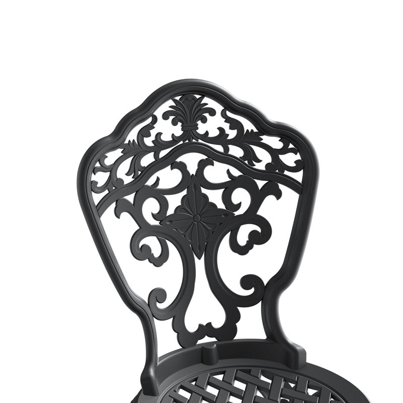 Chaises de patio en fonte d'aluminium 2, noir, sculptures complexes, protégé, coussin antidérapant, paire extérieure ergonomique de dossier et de siège, structure noire, revêtement délicat, pied