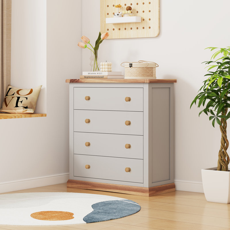 Mukilteo 90 cm W Chest of 4 Drawers, Grey/Wood, Wood