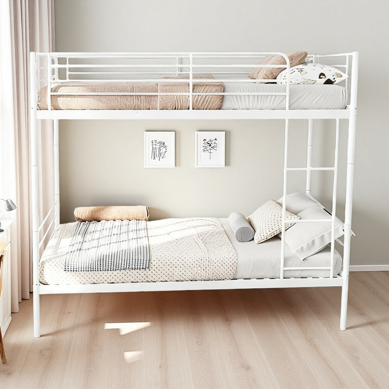 Lit superposé avec échelle et garde-corps élevé, capable de se diviser, lit superposé en métal, espace de rangement, silencieux, taille simple sur simple