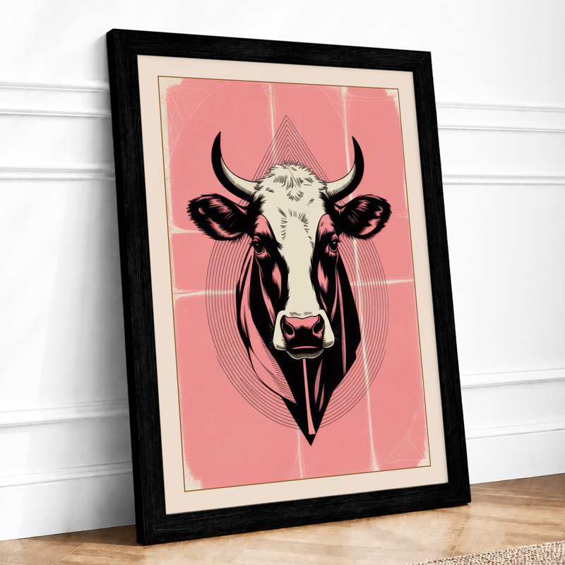 Cow Portrait Geometric - Framed Print, A1 - 84.1 x 59.4 cm, Black