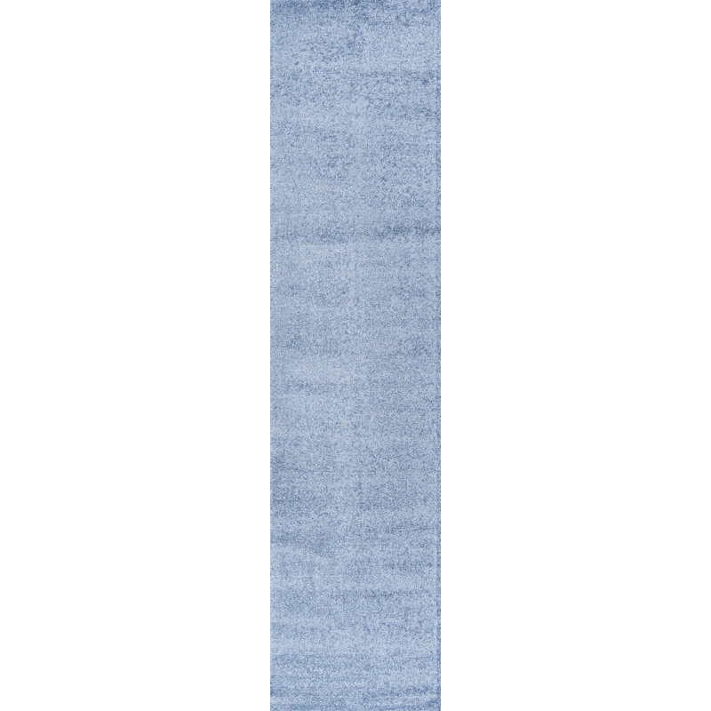 Asam Solid Low-Pile Classic Blue Rug, Runner 2' x 10'