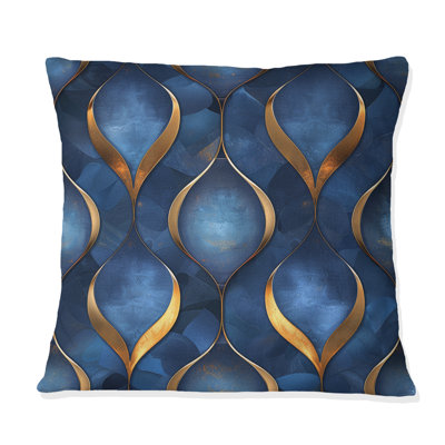 Blue Gold Ogee Patten III - Modern Throw Pillow