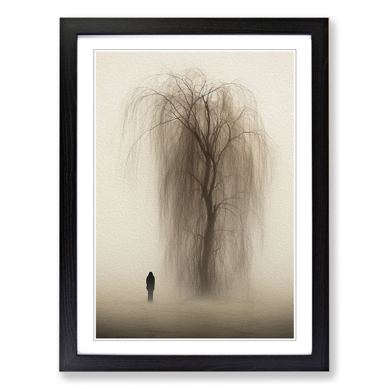 Weeping Willow Minimalism - Framed Print, 34cm H x 25cm W, Black Framed