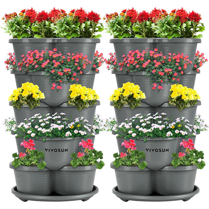 Jardinière empilable à 5 niveaux, 30, Gris
