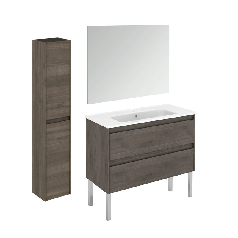 Ensemble de meuble-lavabo simple 40 "avec miroir Ambra, Cendre de Samara