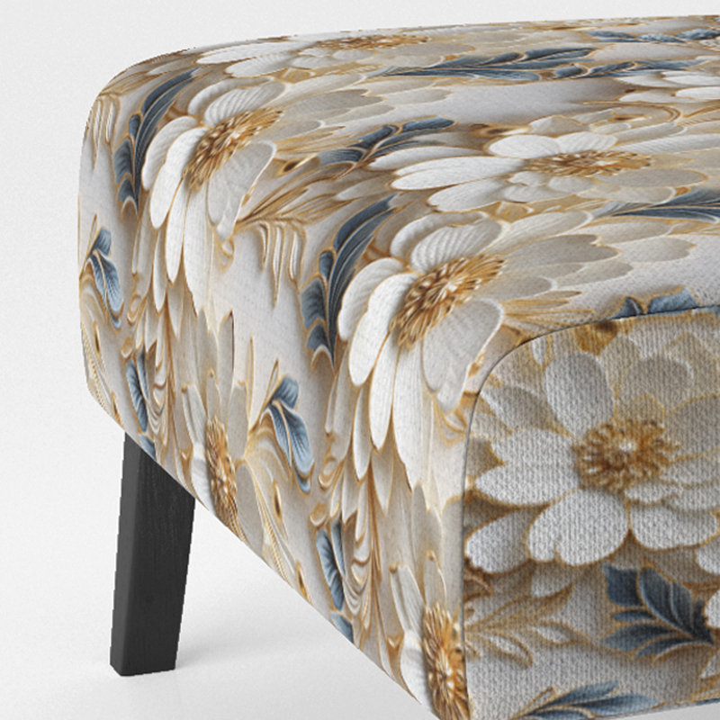 Fauteuil de chambre C, Glam, Or blanc, fleurs bleues et élégance