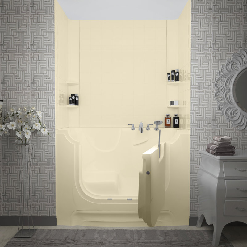 HandiTub 60" x 30" Walk in Soaking Bathtub, Biscuit, Right