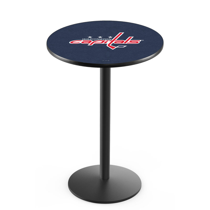 NHL Round Metal Base Dining Table, Black Wrinkle, Washington Capitals