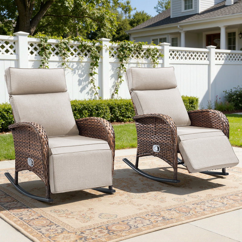 Chaise berçante inclinable avec dossier et repose-pieds Arcturus, Beige, 2