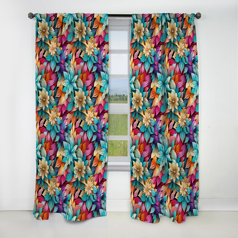 Motif éclectique de style mandala boho I - Rideau floral - Rideau occultant floral - 1 panneau, L 52 po x L 63 po