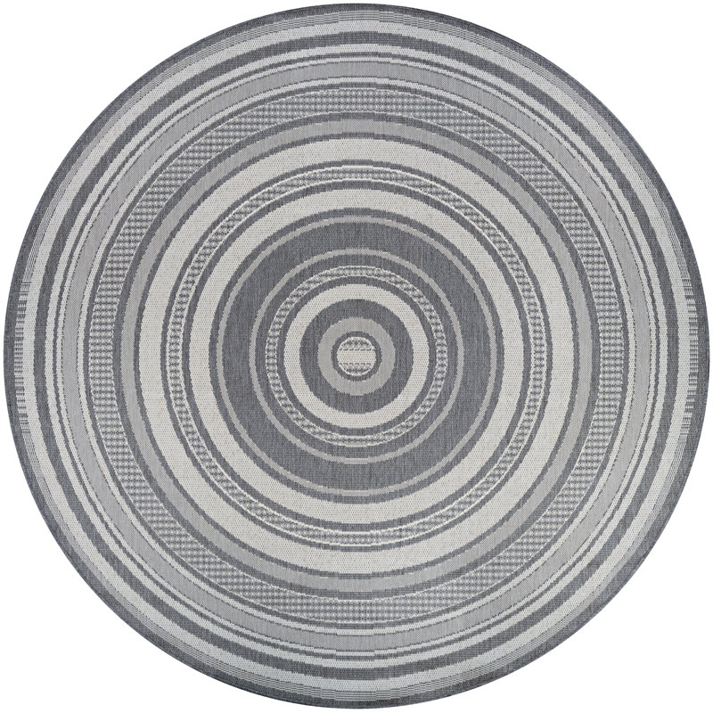 Tapis rayé intérieur / extérieur Sania, Bleu, Rond 8 pi 6 po