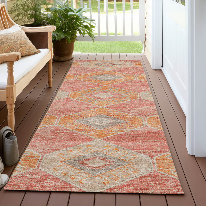 Machine Washable Indoor/Outdoor Xhevrie Coral Rug, Runner 2'3" x 7'6"