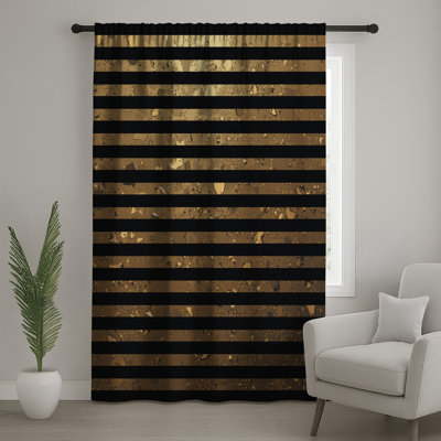 Gold Black Stripes Window Curtains, Stripes Sheer & Blockout Curtains - 1 Panel