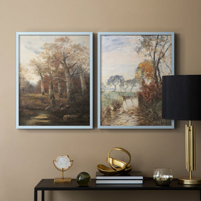 «Vintage Landscape CIX», reproduction encadrée de qualité supérieure - prête à être accrochée - aucun clou requis - aucun clou requis