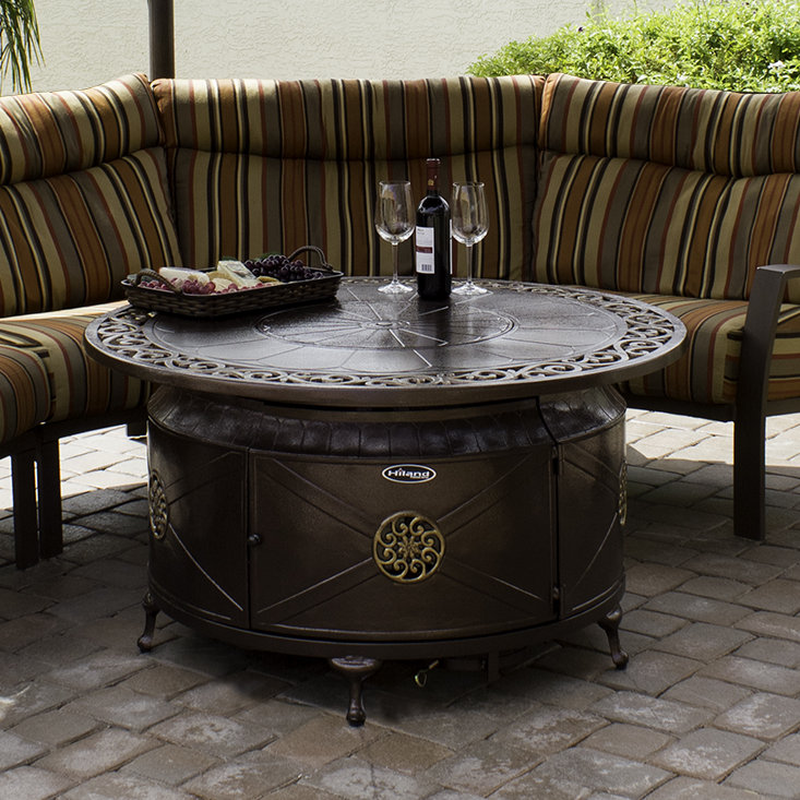 Round Hammered Bronze Cast Aluminum Gas Fire Pit Table