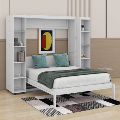 Grand lit escamotable mural avec portes de rangement