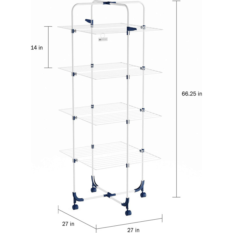 4-Tiered Collapsible Laundry Drying Rack - Wheels Included
