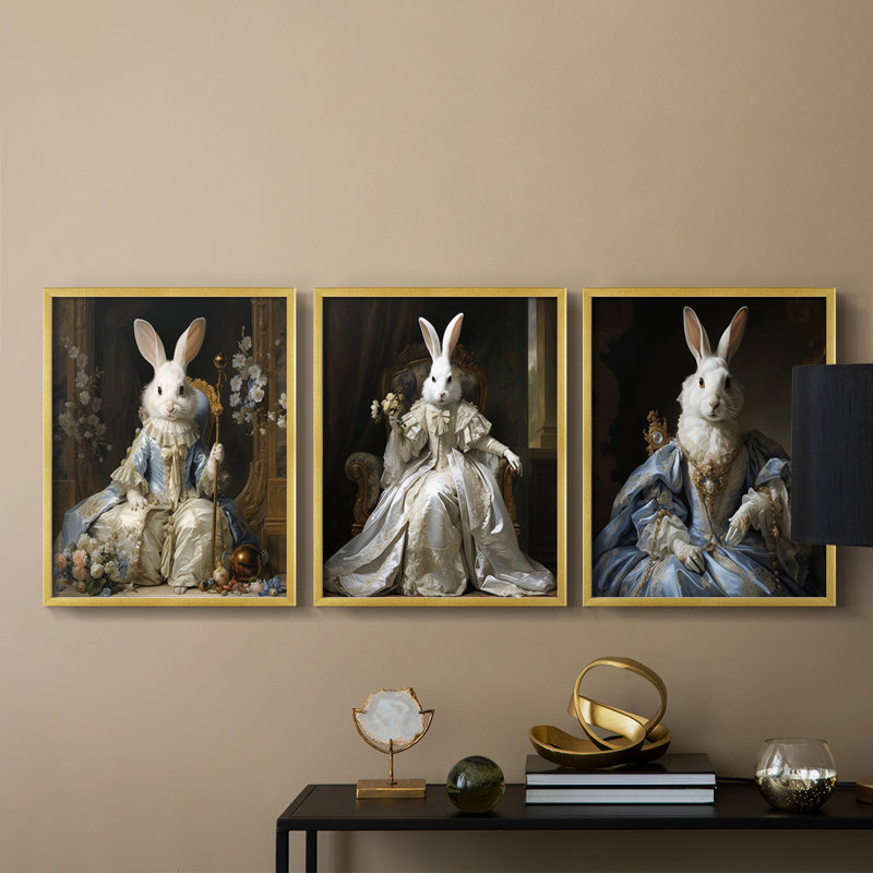 Série royale LXI - Ensemble de 3 estampes numériques encadrées - Prêt à être accroché, Doré, H 10 po x l 8 po