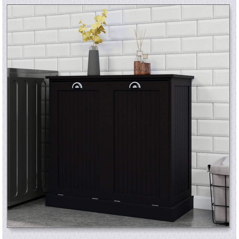 Two-Compartment Tilt-Out Laundry Sorter Cabinet-Black