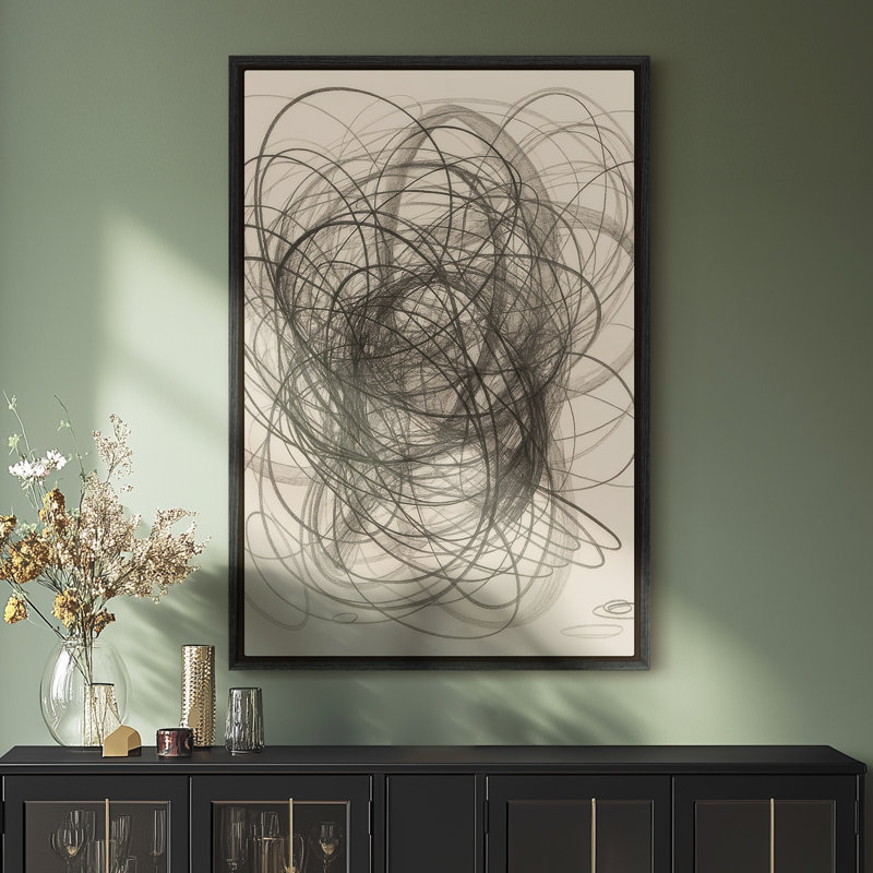 Art mural encadré sur toile - Lignes noires abstraites pour chambre à coucher - 16 po x 24 po, Noir, H 24 po x l 16 po