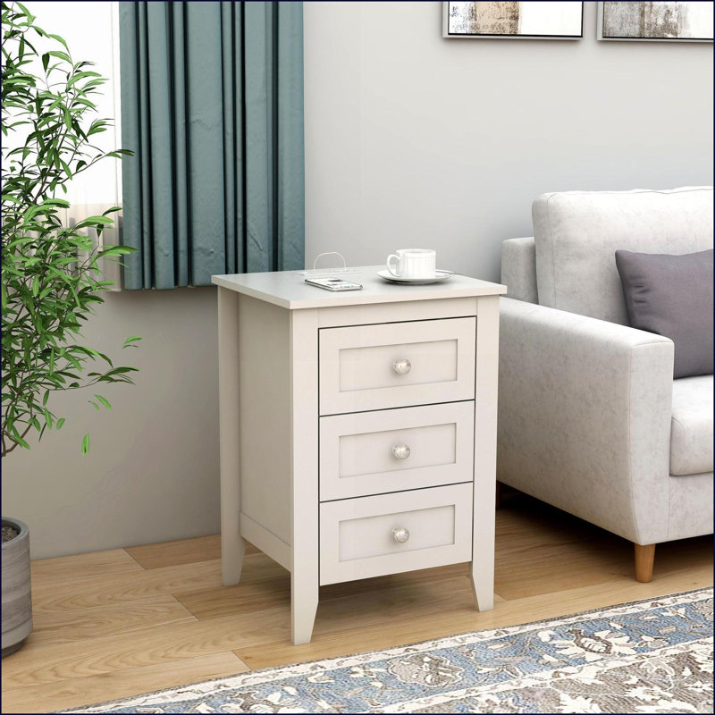 White 3-Drawer Modern Nightstand with Charging Station &amp; USB Ports, Individual
