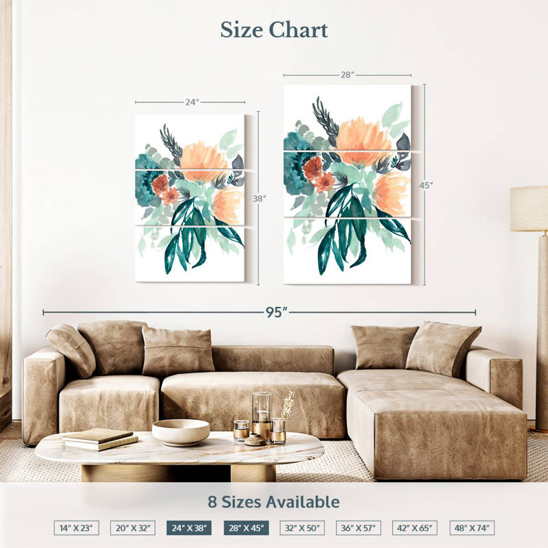 Bouquet Harnek bleu sarcelle et pêche I, H 38 po x l 24 po
