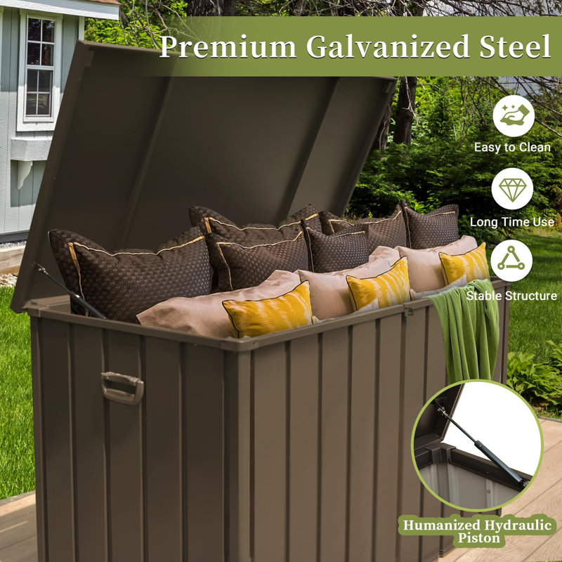 Domi Louvered 49.41'' W 100 Gallons Water Resistant Lockable Deck Box with Wheels in Brown