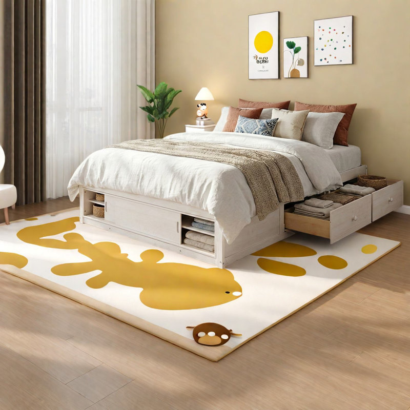 Lit plateforme avec rangement en bois massif blanc antique et peu encombrant