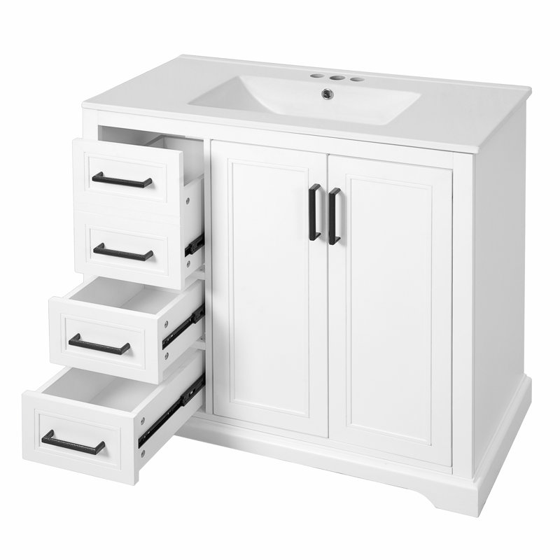 Meuble-lavabo moderne avec lavabo en céramique, Blanc