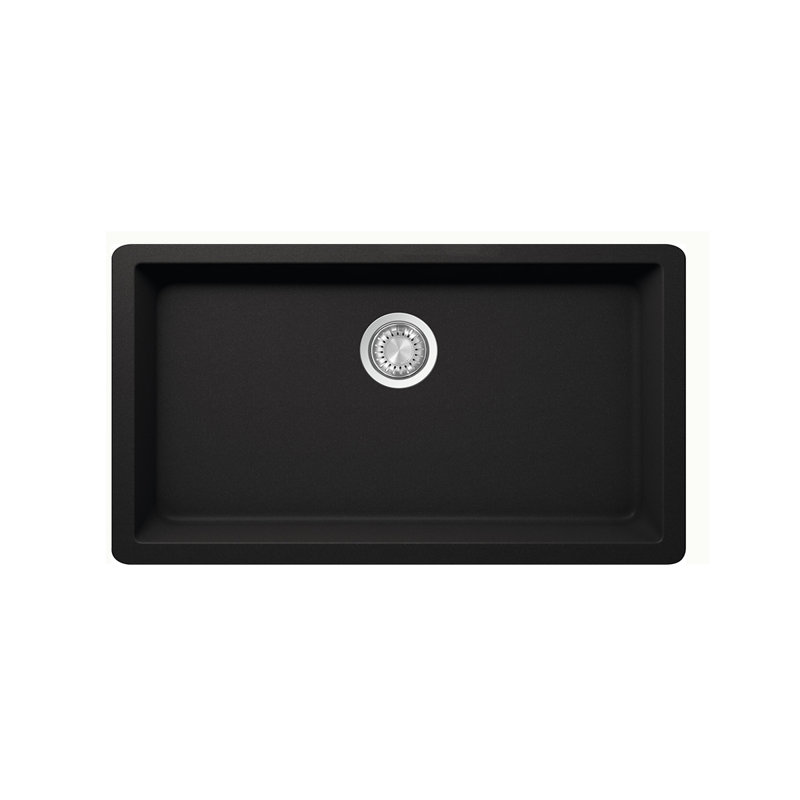 32-1/2 Large Single Bowl Undermount Crystagranite Sink Black