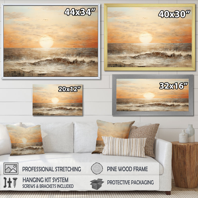 Pirkle - plage et océan, impressions sur toile, Cadre flottant blanc, H 34 po x l 44 po x P 1,5 po