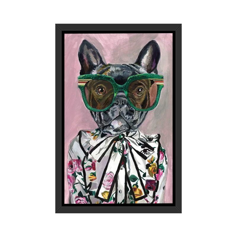 «Frenchie» par Heather Perry - impression d'art graphique, H 60 po x l 40po x P 1,5 po, Toile avec cadre noir