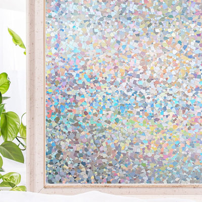 35.4 In. X 78.7 In. Colorful Mosaic Decorative Window Film, Static Cling Privacy Glass Decal, Uv Blocking Heat Control Window Covering