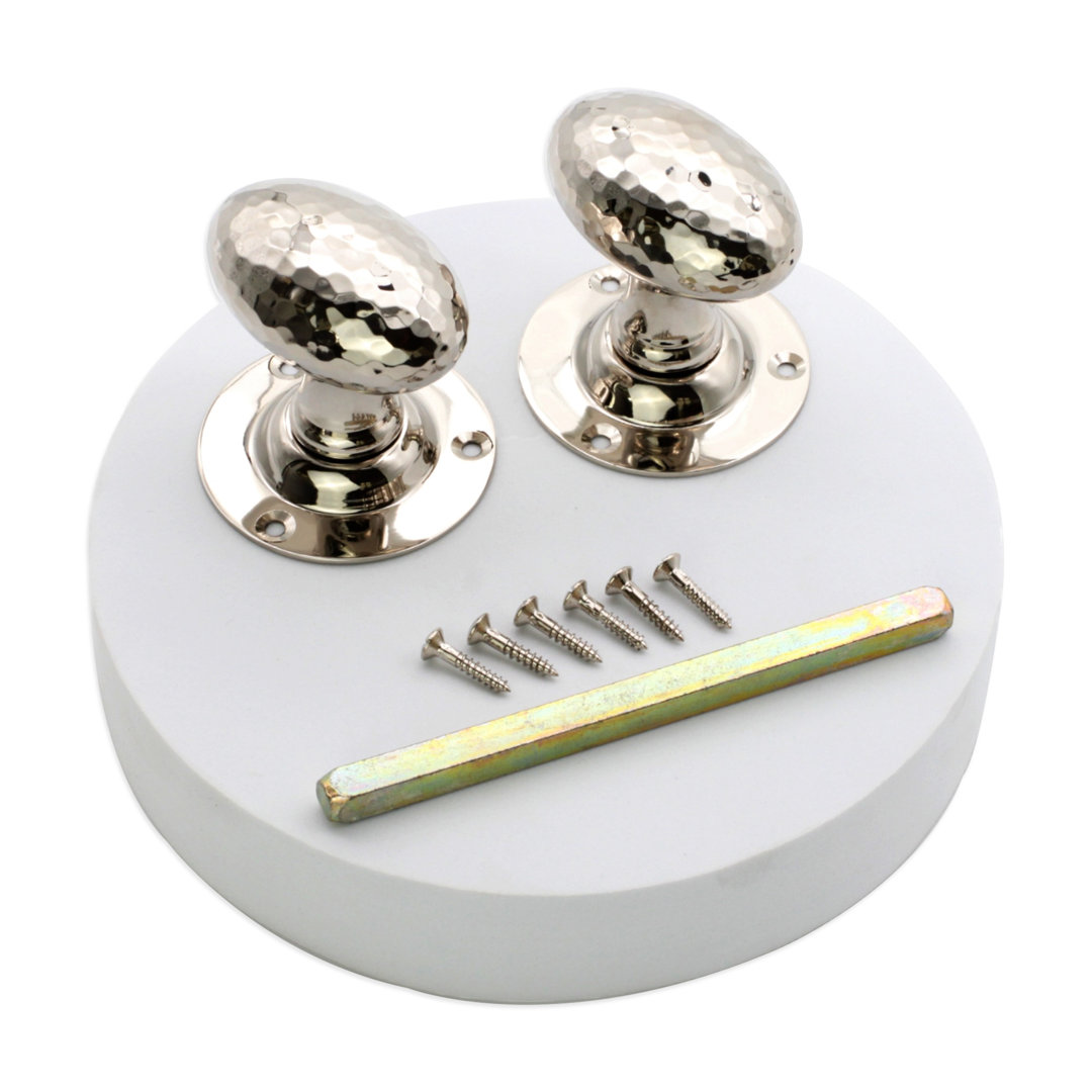 Spira Brass Hammered Oval Mortice Door Knob Polished Nickel 2 Pack - Image 4