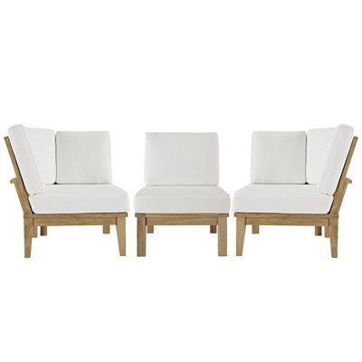 Marina 3 Piece Outdoor Patio Teak Set In Natural White