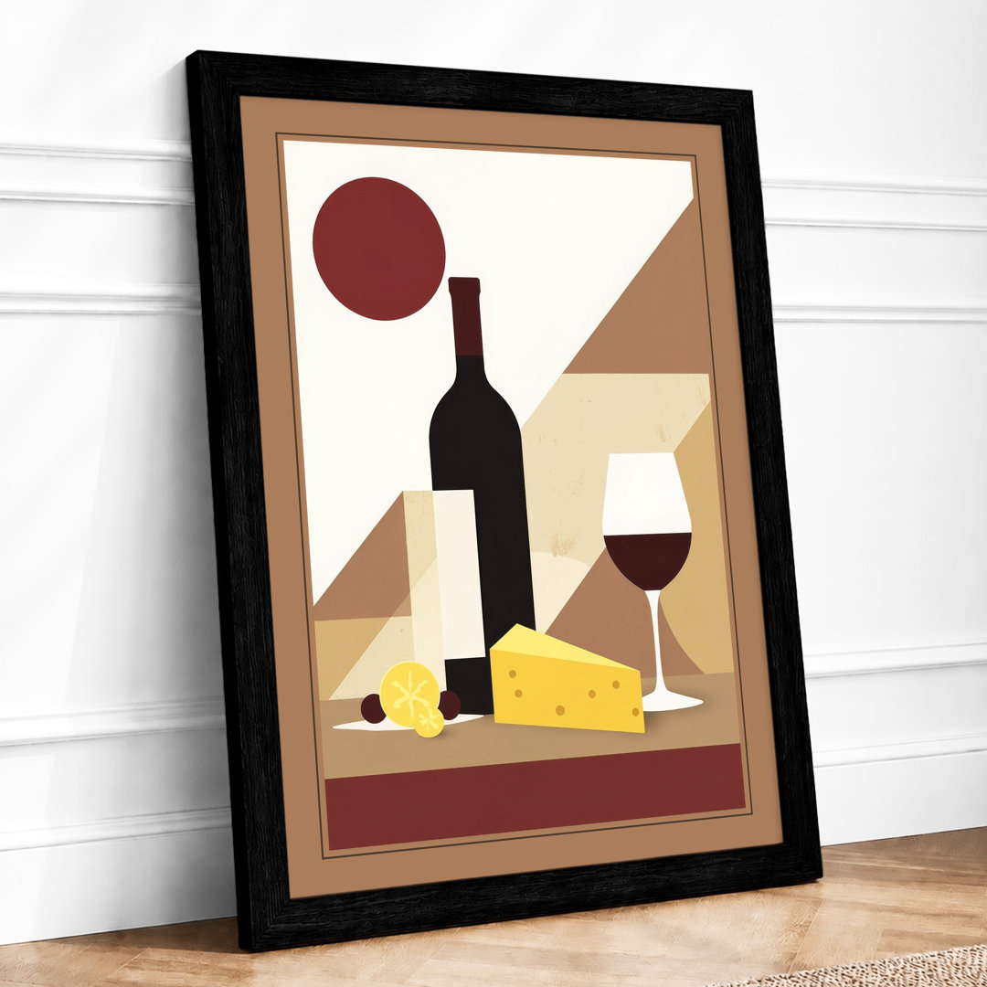 Wine and Cheese Still Life Art Deco - Framed Print