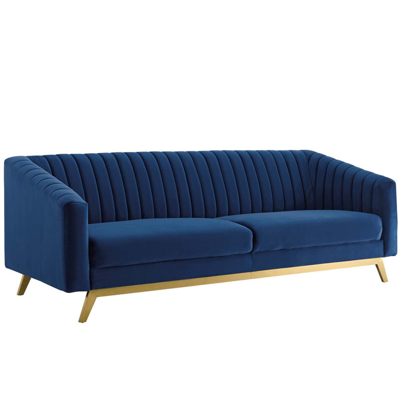 Silver Orchid Puffy Vertical Channel Tufted Velvet Loveseat, Navy