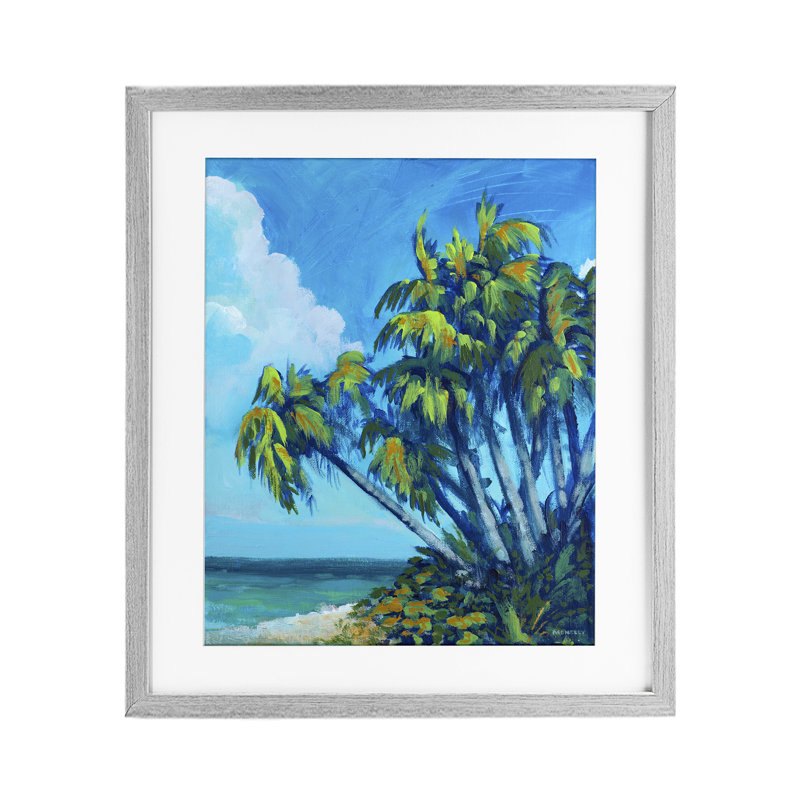 «Cerulean Sky & Palms», reproduction encadrée sous verre, conception de Dan Meneely, H 21 po x l 17 po, Cadre de ferme gris
