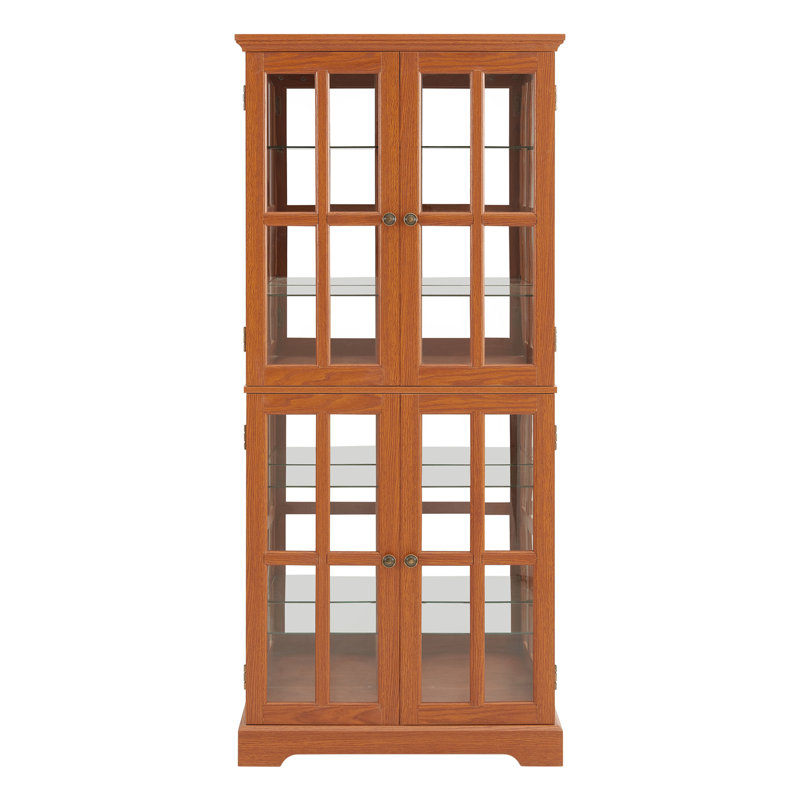 Vintage Curio Display Cabinet With Glass Doors - Antique Showcase For Collectibles, Four Adjustable Shelves, E26 Bulb Included,  For Home Or Office Decor-DARK OAK