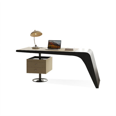Beige+Black+Silver Rectangular Manufactured Wood+Stainless Steel Writing desk with drawers desk
