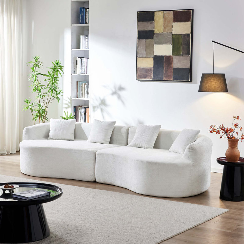 Canapé moderne moderne en chenille 4 places avec coussins inclus, Beige
