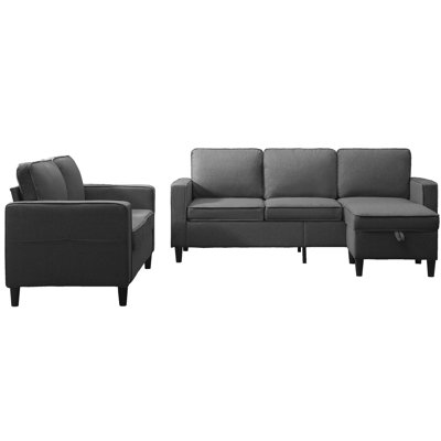  Balus 78"W 2PCS Linen Living Room Sofa Set, 3-Seat Couch＋Loveseat,Convertible Couch with Storage Ottoman,for Apartment,Office and Small Spaces-Dark Gray