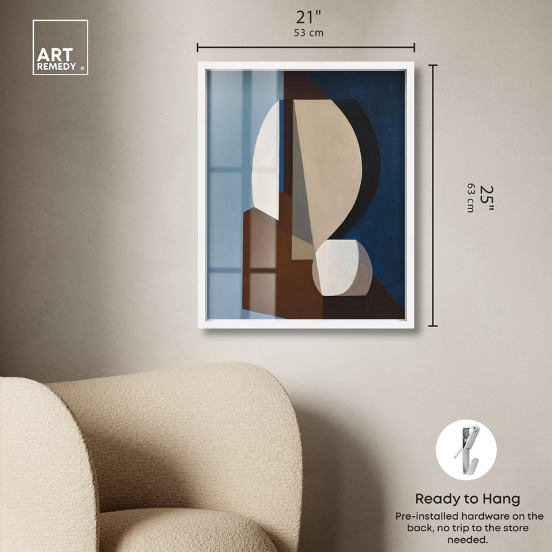 Reproduction d'art abstrait moderne, Shadowbox, Cadre blanc, H 25 po x l 21 po